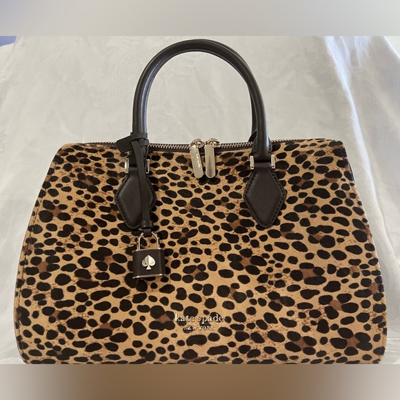 Kate Spade Leopard Haircalf zip medium satchel with chocolate leather sides - Picture 2 of 12